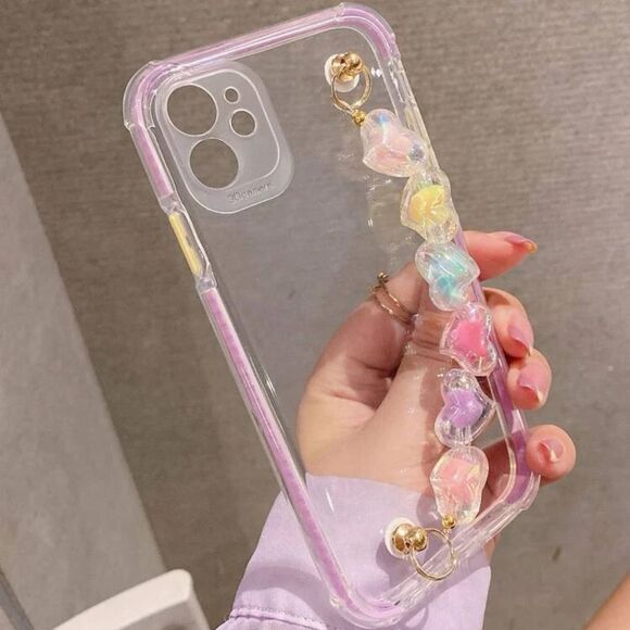 NWT IPhone 13 Pro Max Clear Colorful Case with Hearts Hand Strap - Picture 5 of 5
